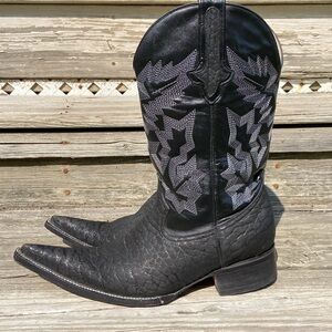 Valerio Stallion Black Bull Shoulder Exotic Leather Western Boot Womens Size 9.5